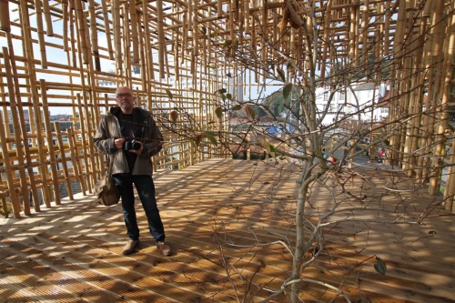The bamboo structure of Gabriel Lester's cross-track observation deck